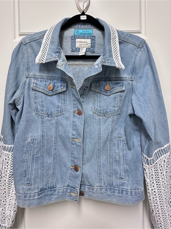 Forever 21 Jackets & Blazers - Upcycled Light Blue Denim Jacket with White Lace Accents